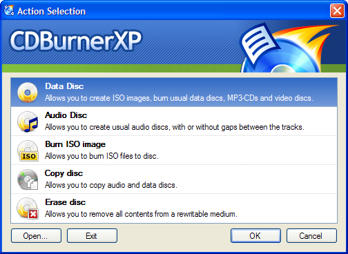 CDBurnerXP: Create Data Disc