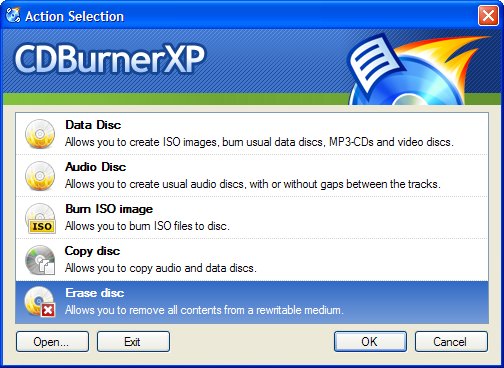 effektivitet vagt deform CDBurnerXP: Erase a disc